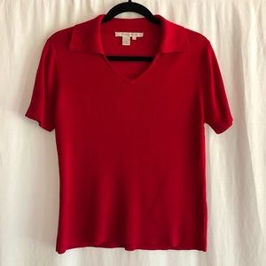 100% Silk Composition Red Short Sleeve Blouse